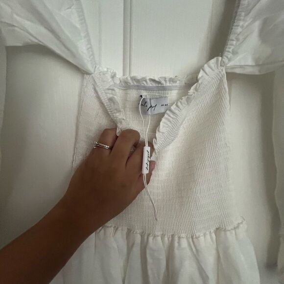 DOMENICA SHIRRED LONG SLEEVE MIDI DRESS - WHITE NWT Small - Picture 5 of 8